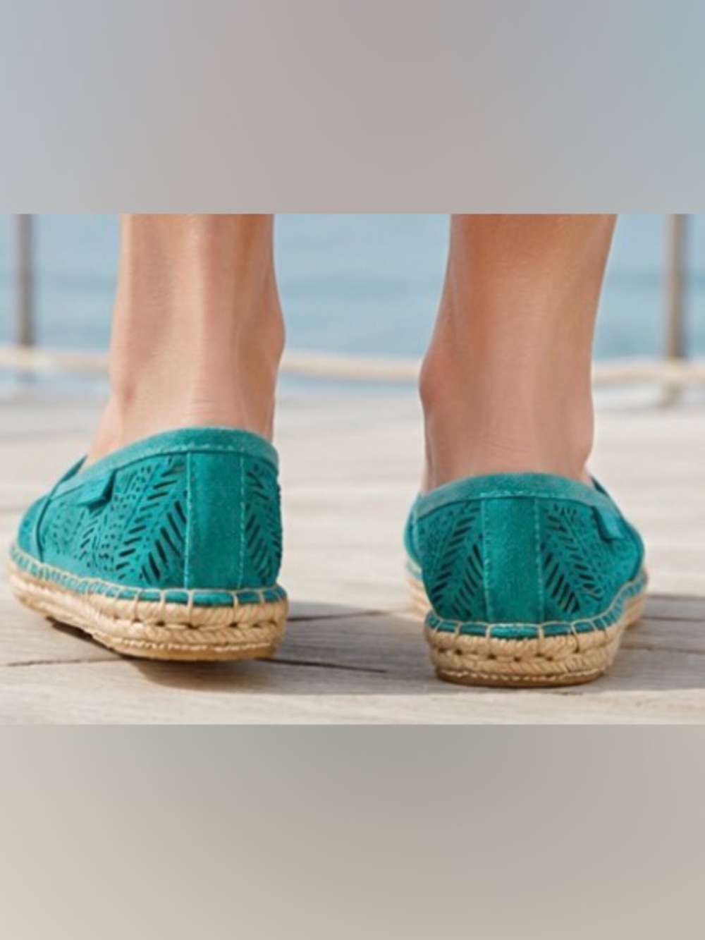 Coach Justeen Turquoise Blue Perforated Suede Whipstitched Espadrille Flats Sz 5 - Picture 3 of 15